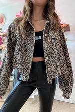 Load image into Gallery viewer, Dark Khaki Leopard Print Corduroy Irregular Hem Buttoned Jacket - Fashion Queen -  6
