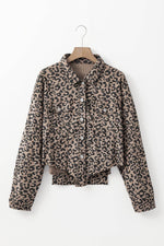 Load image into Gallery viewer, Dark Khaki Leopard Print Corduroy Irregular Hem Buttoned Jacket - Fashion Queen -  9
