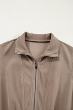 Load image into Gallery viewer, Dark Khaki Textured Short Sleeve Half Zip Drawstring Waist Romper - Fashion Queen -  15
