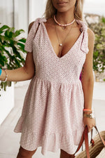 Load image into Gallery viewer, Delicacy Embroidered Eyelets Ruffled Hem Sleeveless Mini Dress - Fashion Queen -  1
