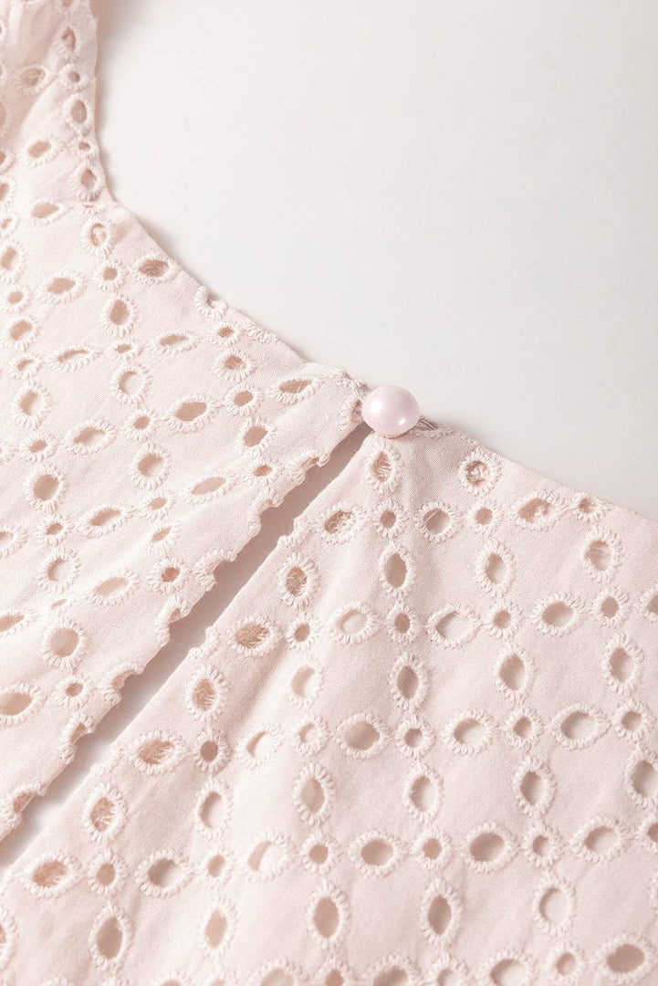 Delicacy Embroidered Eyelets Ruffled Hem Sleeveless Mini Dress - Fashion Queen -  10
