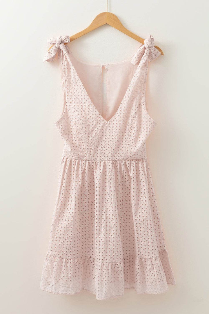 Delicacy Embroidered Eyelets Ruffled Hem Sleeveless Mini Dress - Fashion Queen -  6