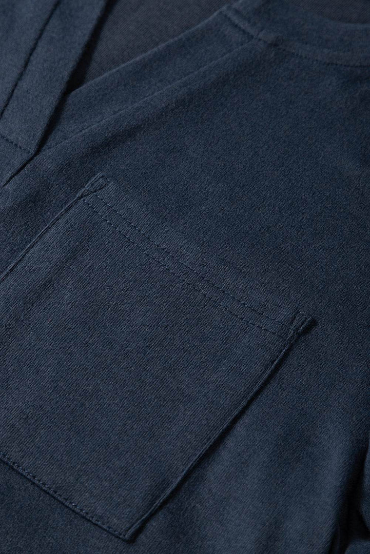 Dirty blue Notch V Neck Pocket Patched Long Sleeve T Shirt - Fashion Queen -  13