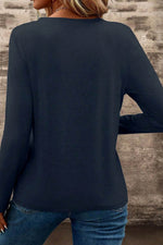 Load image into Gallery viewer, Dirty blue Notch V Neck Pocket Patched Long Sleeve T Shirt - Fashion Queen -  2

