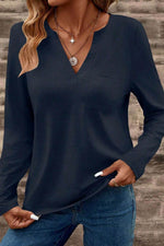 Load image into Gallery viewer, Dirty blue Notch V Neck Pocket Patched Long Sleeve T Shirt - Fashion Queen -  6
