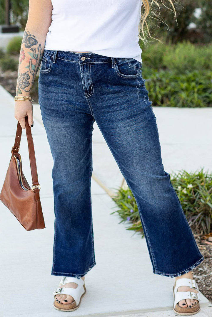 Dirty blue Plus Size High Waist Side Slits Flare Jeans - Fashion Queen -  4