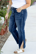 Load image into Gallery viewer, Dirty blue Plus Size High Waist Side Slits Flare Jeans - Fashion Queen -  5
