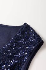 Load image into Gallery viewer, Dirty blue Sequined Deep V Neck Buttoned Tank Top - Fashion Queen -  12
