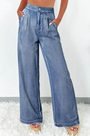 Dusk Blue Acid Wash Wide Leg High Waist Jeans - Fashion Queen -  1