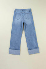 Load image into Gallery viewer, Dusk Blue High Rise Asymmetric Button Zip Fly Ripped Jeans - Fashion Queen -  5
