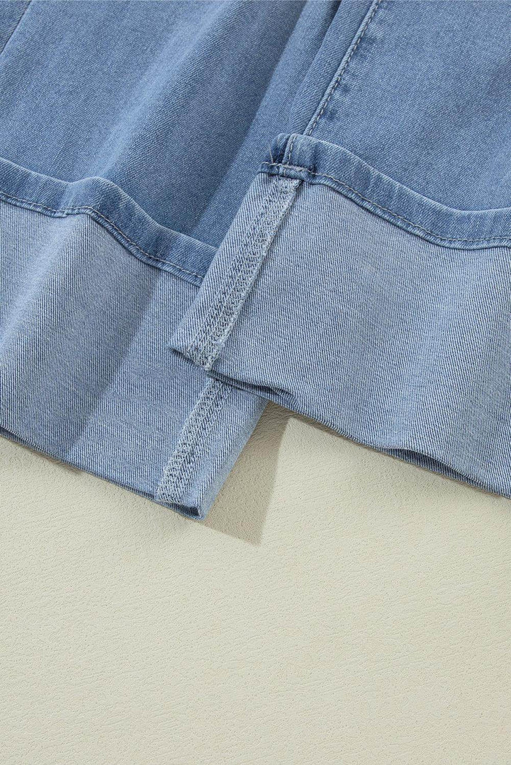 Dusk Blue High Rise Asymmetric Button Zip Fly Ripped Jeans - Fashion Queen -  6