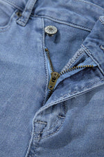 Load image into Gallery viewer, Dusk Blue High Rise Asymmetric Button Zip Fly Ripped Jeans - Fashion Queen -  7
