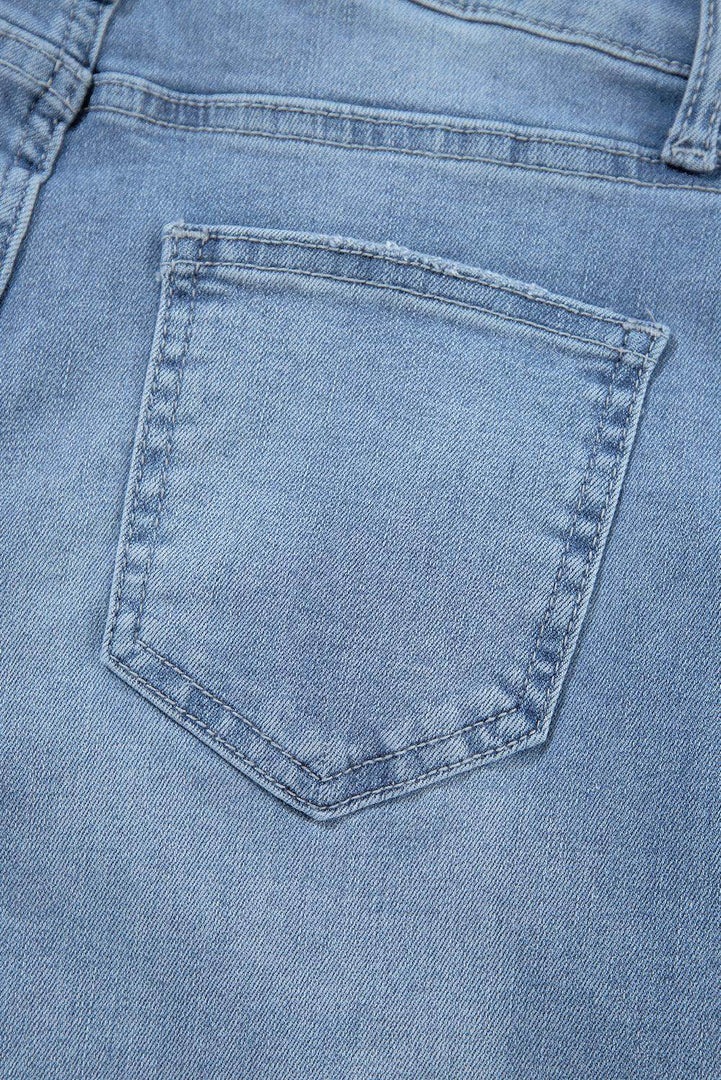 Dusk Blue High Rise Asymmetric Button Zip Fly Ripped Jeans - Fashion Queen -  8