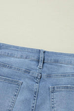 Load image into Gallery viewer, Dusk Blue High Rise Asymmetric Button Zip Fly Ripped Jeans - Fashion Queen -  9
