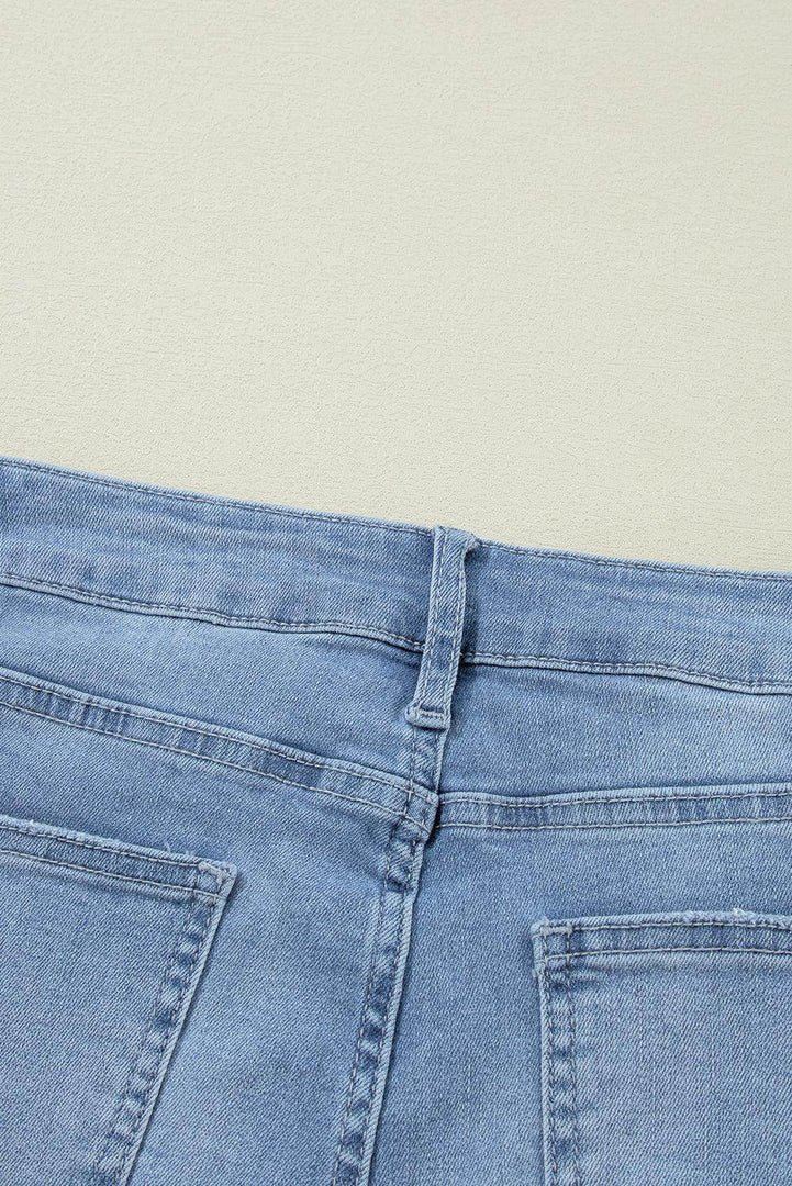 Dusk Blue High Rise Asymmetric Button Zip Fly Ripped Jeans - Fashion Queen -  9