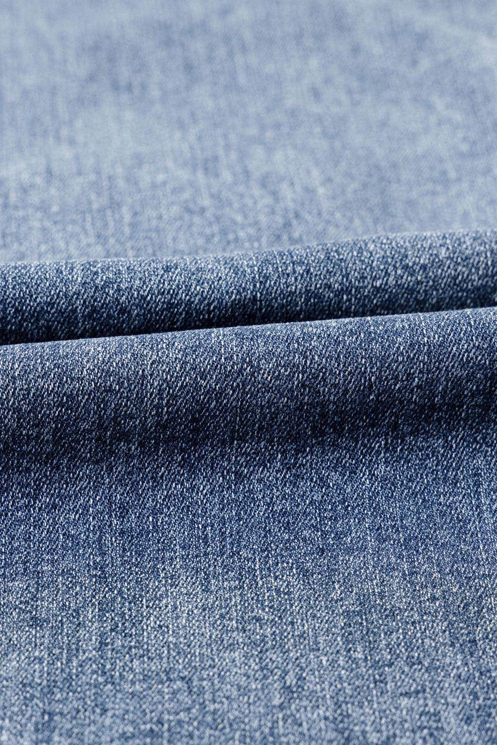 Dusk Blue High Rise Ripped Distressed Hem Flared Jeans - Fashion Queen -  10