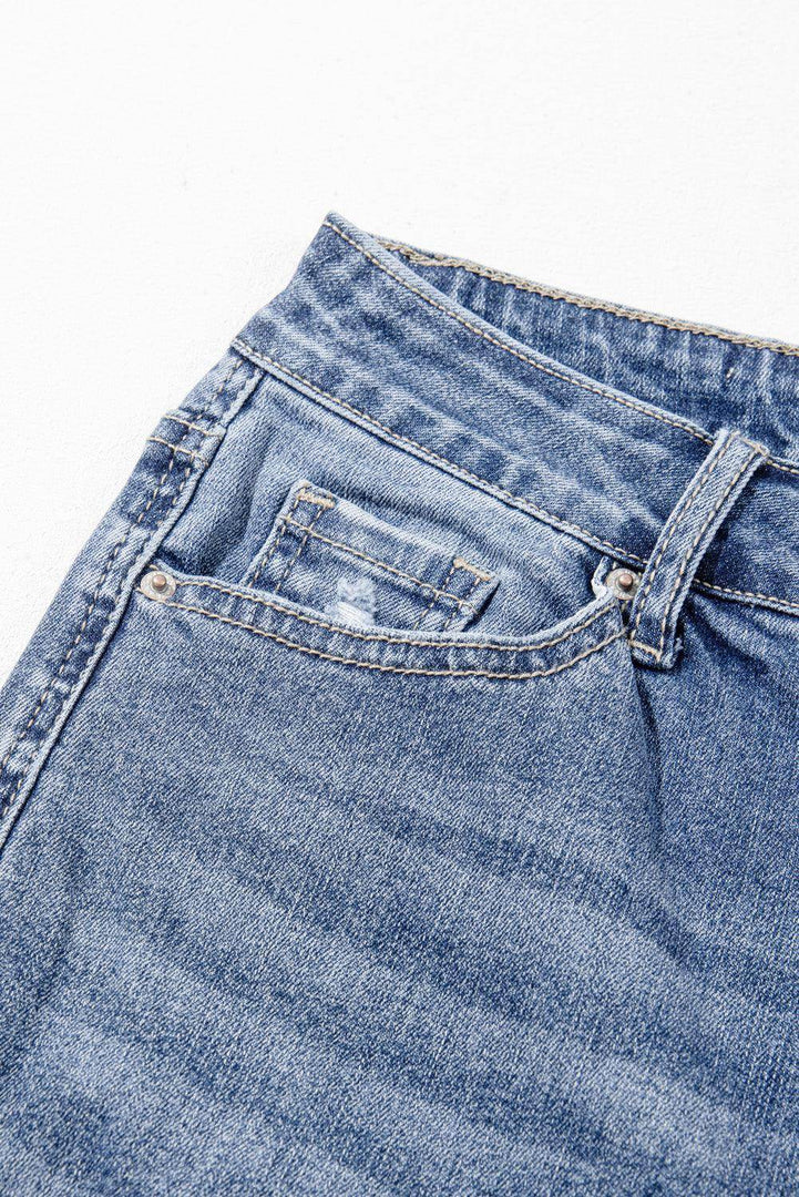 Dusk Blue High Rise Ripped Distressed Hem Flared Jeans - Fashion Queen -  7