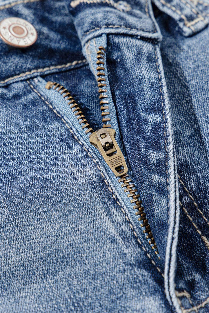 Dusk Blue High Rise Ripped Distressed Hem Flared Jeans - Fashion Queen -  8