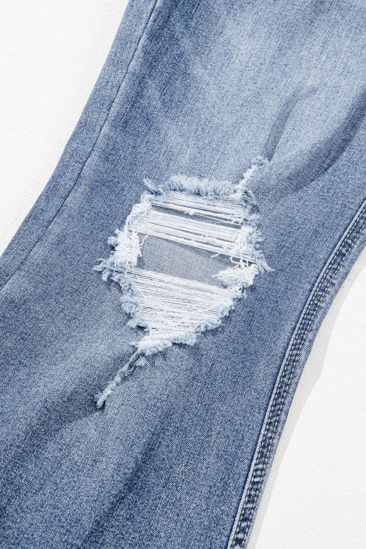 Dusk Blue High Rise Ripped Distressed Hem Flared Jeans - Fashion Queen -  9