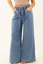 Dusk Blue Medium Wash Super Wide Leg Denim Pants - Fashion Queen -  1