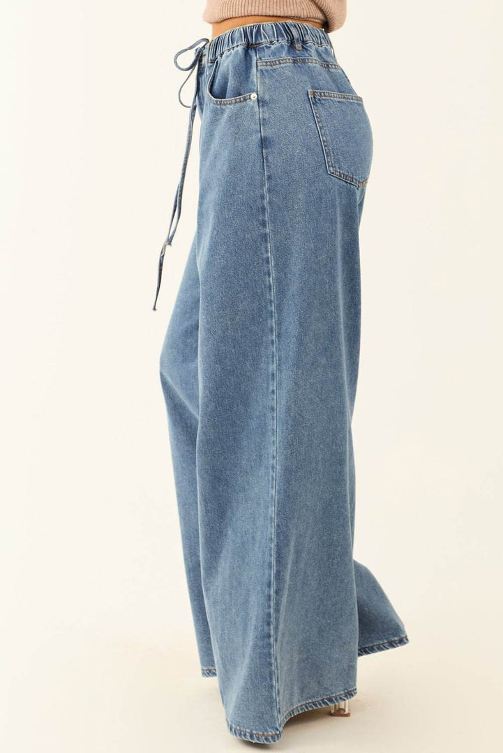 Dusk Blue Medium Wash Super Wide Leg Denim Pants - Fashion Queen -  3