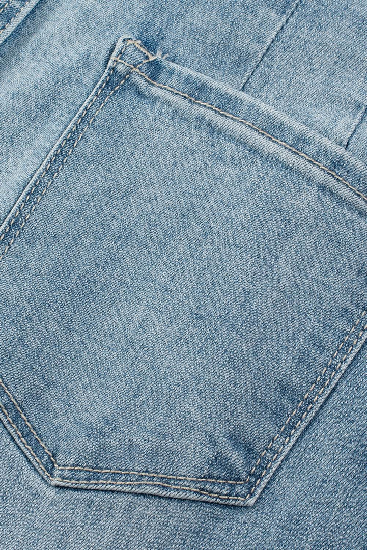 Dusk Blue Multi Buttons Medium Wash Straight Loose Leg Jeans - Fashion Queen -  12