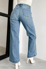 Load image into Gallery viewer, Dusk Blue Multi Buttons Medium Wash Straight Loose Leg Jeans - Fashion Queen -  2
