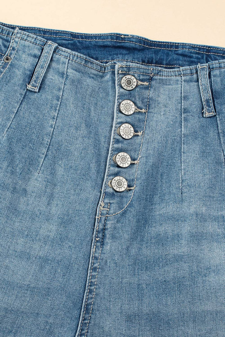 Dusk Blue Multi Buttons Medium Wash Straight Loose Leg Jeans - Fashion Queen -  7