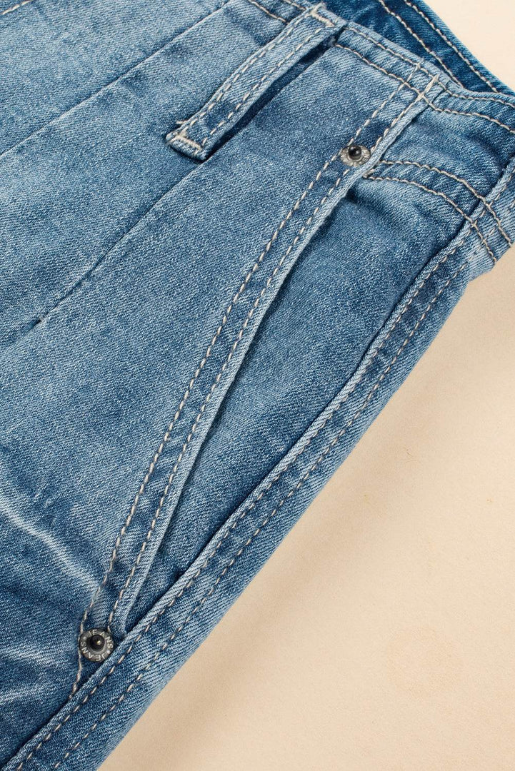 Dusk Blue Multi Buttons Medium Wash Straight Loose Leg Jeans - Fashion Queen -  9