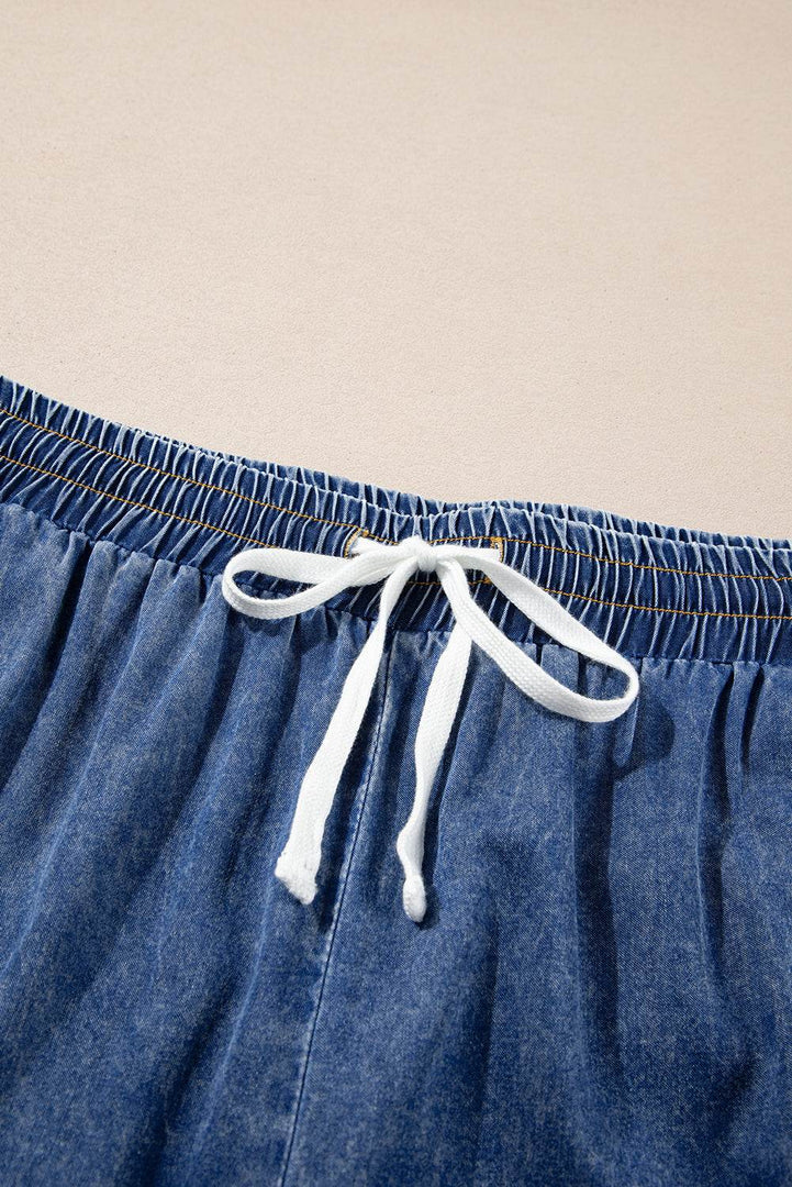 Dusk Blue Plus Size Drawstring High Waist Straight Leg Jeans - Fashion Queen -  16