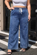Load image into Gallery viewer, Dusk Blue Plus Size Drawstring High Waist Straight Leg Jeans - Fashion Queen -  3

