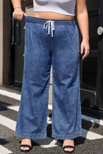 Load image into Gallery viewer, Dusk Blue Plus Size Drawstring High Waist Straight Leg Jeans - Fashion Queen -  4
