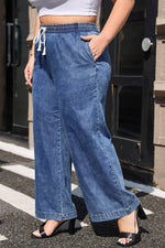 Load image into Gallery viewer, Dusk Blue Plus Size Drawstring High Waist Straight Leg Jeans - Fashion Queen -  5
