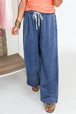 Load image into Gallery viewer, Dusk Blue Plus Size Drawstring High Waist Straight Leg Jeans - Fashion Queen -  7
