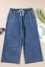 Load image into Gallery viewer, Dusk Blue Plus Size Drawstring High Waist Straight Leg Jeans - Fashion Queen -  9
