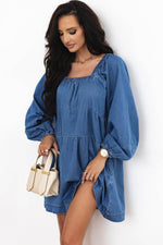 Load image into Gallery viewer, Dusk Blue Square Neck Side Pockets Loose Fit Denim Mini Dress - Fashion Queen -  10
