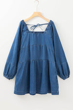 Load image into Gallery viewer, Dusk Blue Square Neck Side Pockets Loose Fit Denim Mini Dress - Fashion Queen -  18

