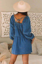 Load image into Gallery viewer, Dusk Blue Square Neck Side Pockets Loose Fit Denim Mini Dress - Fashion Queen -  2
