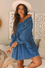 Load image into Gallery viewer, Dusk Blue Square Neck Side Pockets Loose Fit Denim Mini Dress - Fashion Queen -  4
