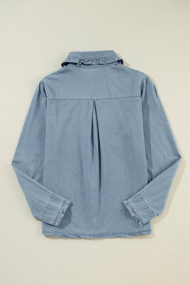 Dusk Blue Turn-down Collar Chambray Shirt - Fashion Queen -  14