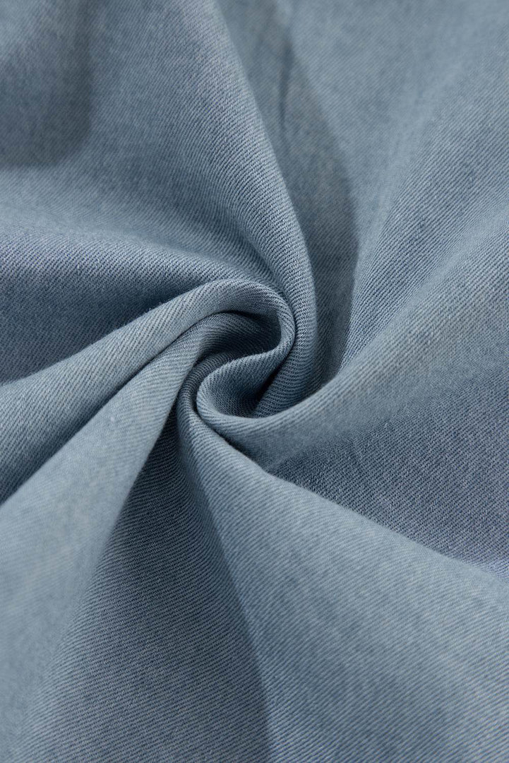 Dusk Blue Turn-down Collar Chambray Shirt - Fashion Queen -  15