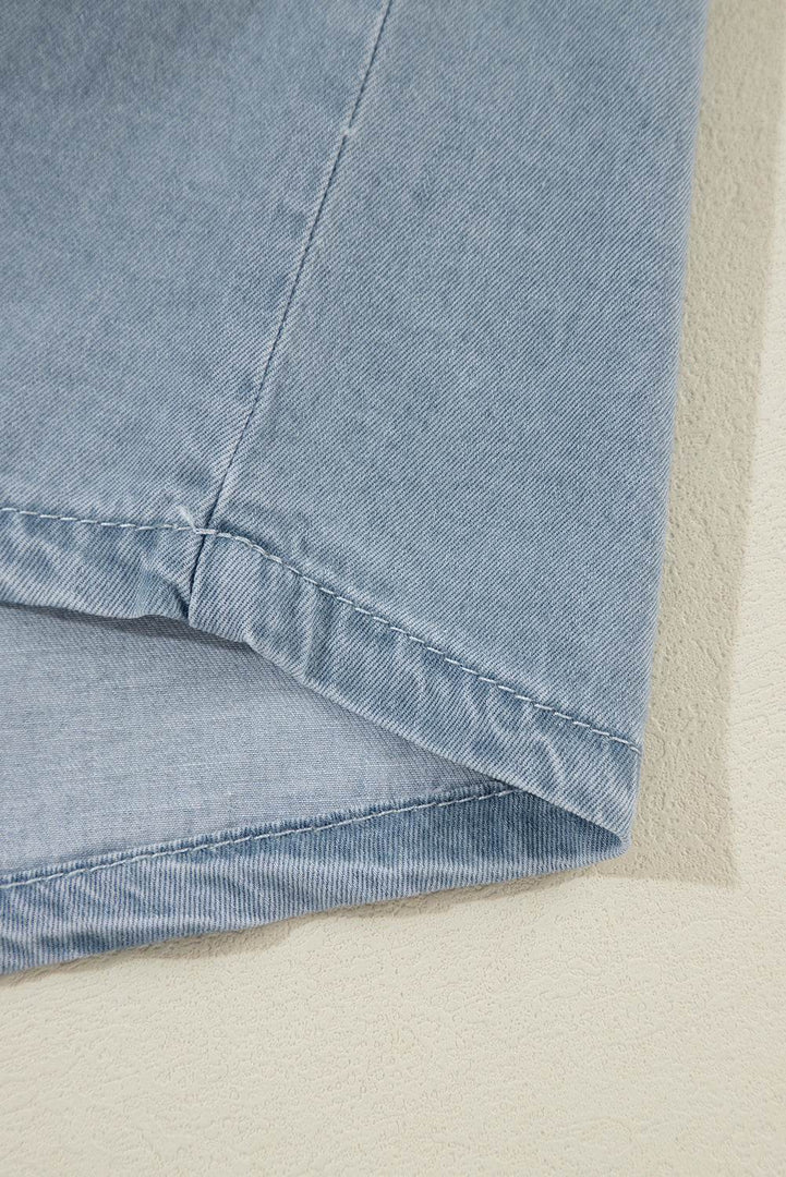 Dusk Blue Turn-down Collar Chambray Shirt - Fashion Queen -  16