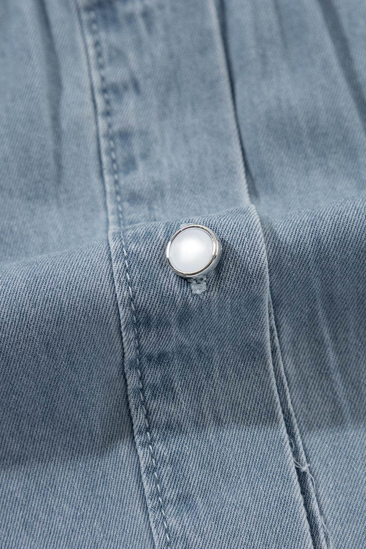 Dusk Blue Turn-down Collar Chambray Shirt - Fashion Queen -  18