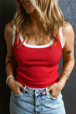 Load image into Gallery viewer, Fiery Red Colorblock Edge Ribbed Knit U Neck Tank Top - Fashion Queen -  1
