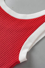 Load image into Gallery viewer, Fiery Red Colorblock Edge Ribbed Knit U Neck Tank Top - Fashion Queen -  18
