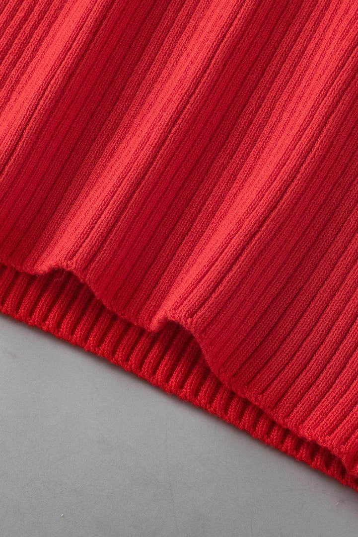 Fiery Red Colorblock Edge Ribbed Knit U Neck Tank Top - Fashion Queen -  20