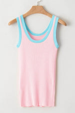 Load image into Gallery viewer, Fiery Red Colorblock Edge Ribbed Knit U Neck Tank Top - Fashion Queen -  24
