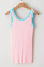 Load image into Gallery viewer, Fiery Red Colorblock Edge Ribbed Knit U Neck Tank Top - Fashion Queen -  25
