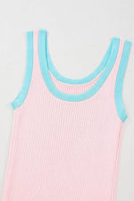 Load image into Gallery viewer, Fiery Red Colorblock Edge Ribbed Knit U Neck Tank Top - Fashion Queen -  29

