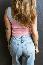 Load image into Gallery viewer, Fiery Red Colorblock Edge Ribbed Knit U Neck Tank Top - Fashion Queen -  5
